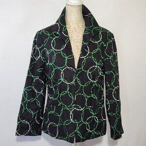 Carlisle Women's Vintage SZ6 Kelly Green Embroidered Geo Print 100% Linen Jacket